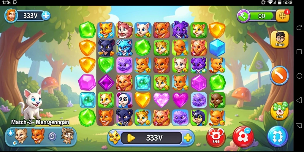 Tampilan permainan <strong>333V</strong> yang penuh warna dengan gameplay Match-3 yang menarik.