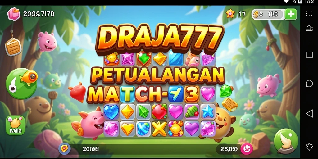 Screenshot DRAJA777 menunjukkan gameplay seru yang penuh warna dan tantangan Match-3.
