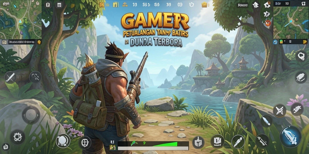 Screenshot gameplay GAMERP yang menunjukkan eksplorasi dunia terbuka.
