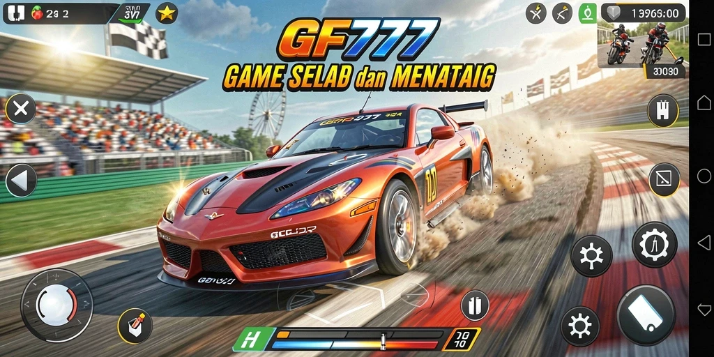 Screenshot GF777 menampilkan aksi balap yang mendebarkan.