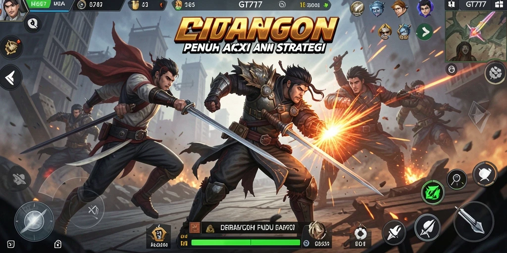 Tampilan gameplay GT777 saat pertarungan antarkarakter yang seru.
