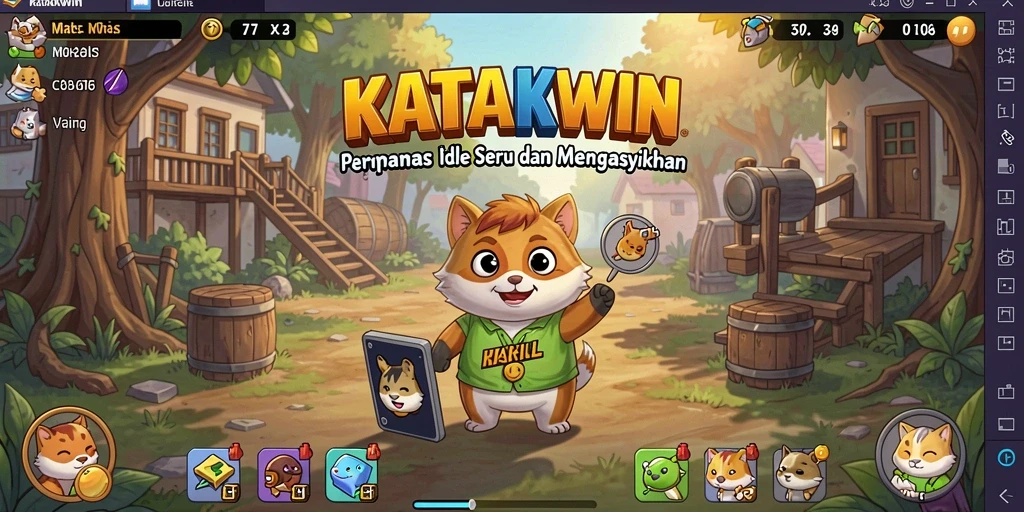 Tampilan gameplay KATAKWIN dengan karakter katak lucu yang aktif.