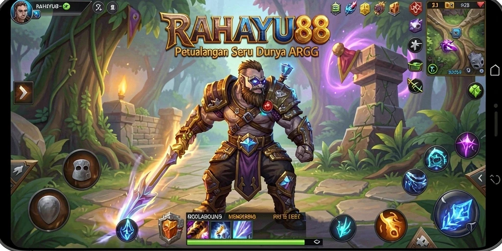 Tangkapan layar gameplay <strong>RAHAYU88</strong> menampilkan pertarungan seru dalam dunia fantasi.