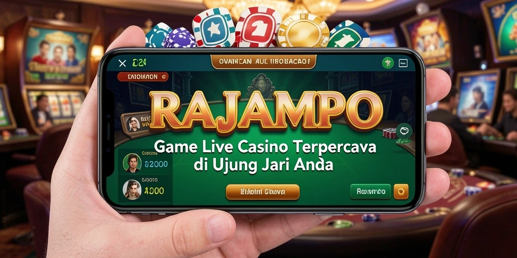 Screenshot utama RAJAMPO menampilkan dealer live berinteraksi dengan pemain.