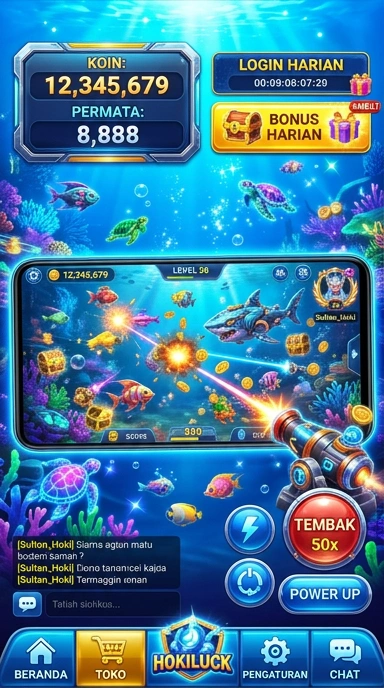 Tampilan utama aplikasi hokiluck di perangkat Android.